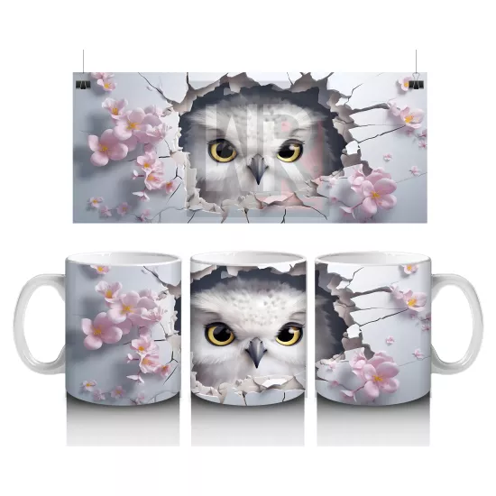 Çiçek Desenli Fon Üzerinde Baykuş Figürü – Baskılı Kupa