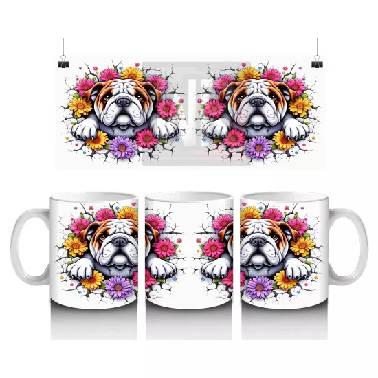 Çiçekli Taç Takmış Bulldog İllüstrasyonu – Baskılı Kahve Kupası