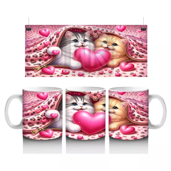 Kalpli Yastığa Sarılmış Çift Kedi – Baskılı Kahve Kupası