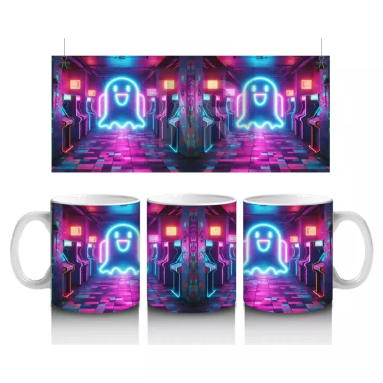 Neon Işıklı Gotik Şato Girişi Figürlü Renkli Cadılar Bayramı Baskılı Kupa Bardak