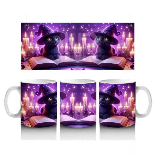 Sihirli Eller ve Parlayan Büyü Halkalarıyla Cadı Temalı Cadılar Bayramı Baskılı Kupa Bardak