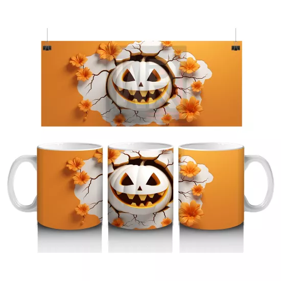 Turuncu Zemin Üzerinde Sırıtkan Balkabağı – Hediyelik Kahve Kupası