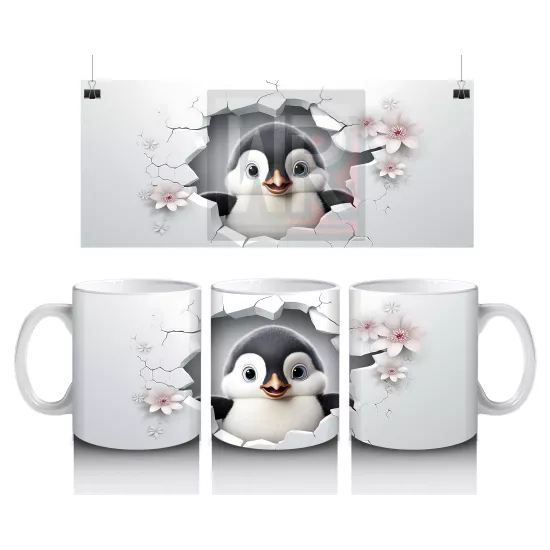 Sakura Çiçekleriyle Sevimli Penguen – Baskılı Kahve Kupası