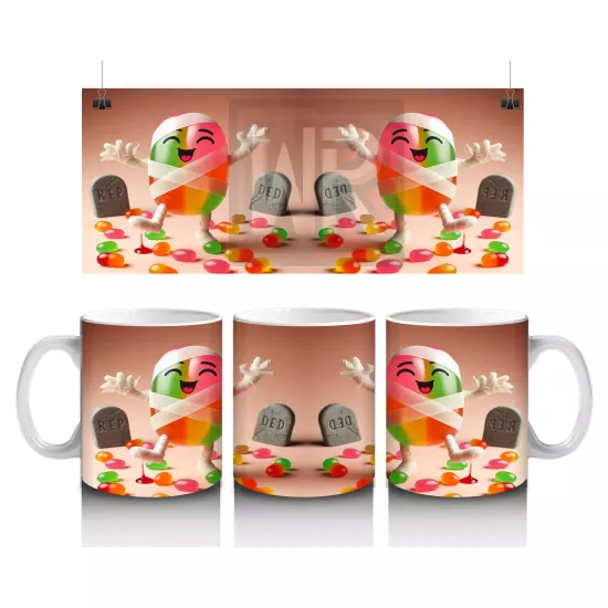 Şeker Temalı Renkli Canavar Figürleriyle Eğlenceli Cadılar Bayramı Baskılı Kupa