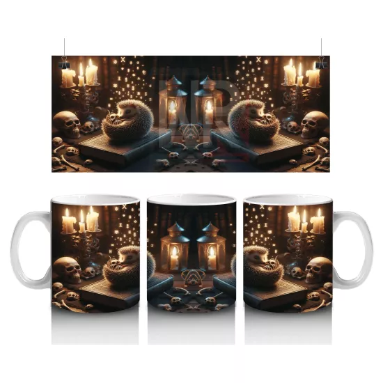 Şömine Başında Kitap Okuyan Cadı Figürlü Sıcak Cadılar Bayramı Baskılı Kupa Bardak