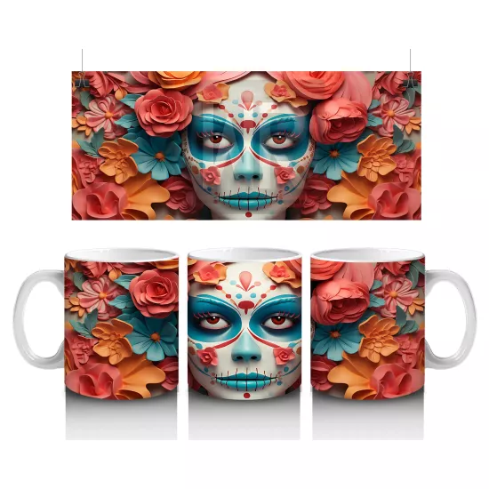 Pembe ve Sarı Çiçekler Arasında Buzlu Maske – Hediyelik Kahve Kupası