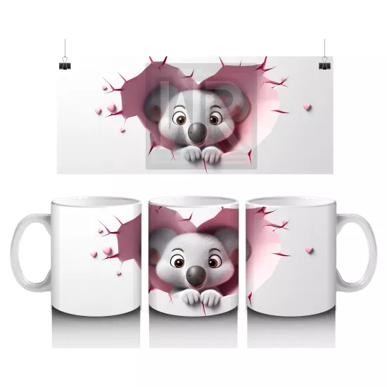 Duvarı Delen Tatlı Koala Figürü – Baskılı Kahve Kupası