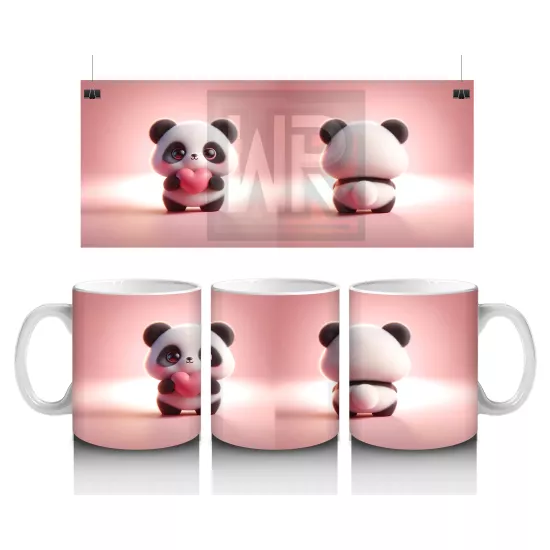 Ön ve Arka Yüzüyle Sevimli Panda Karakteri – Baskılı Kahve Kupası