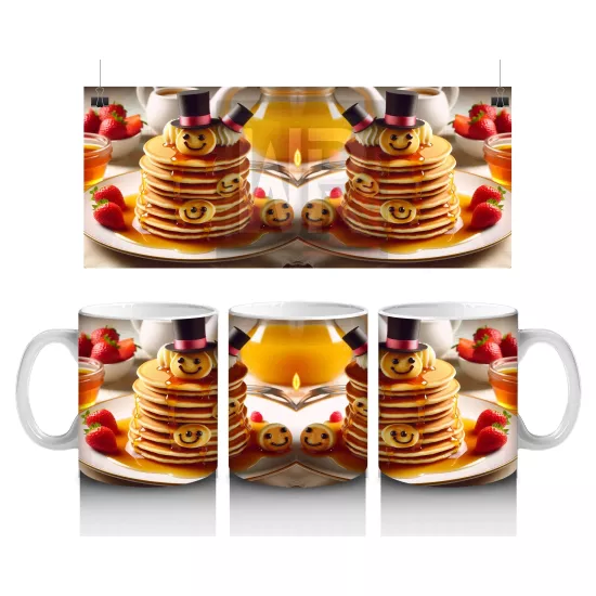 Çocuklara Sütü Sevdiren Şapkalı Gülümseyen Pancake Desenli Kupa Bardak