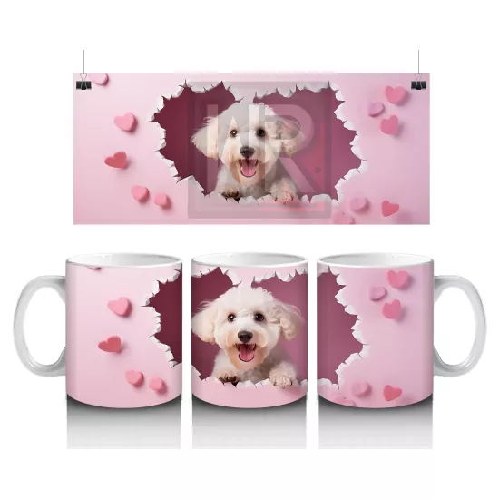 Pembe Kalpli Duvar Arasında Husky – Baskılı Kahve Kupası