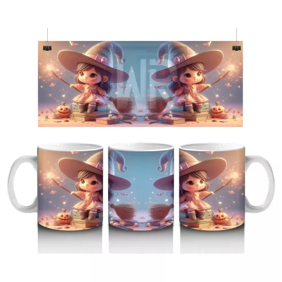 Sihirli Süpürgeli Tavşan Figürlü Sevimli Cadılar Bayramı Baskılı Kupa Bardak