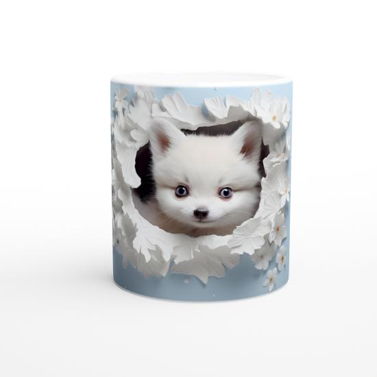 Çiçeklerle Çevrili Masum Pomeranian Temalı Baskılı Kupa Bardak