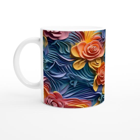 Renk Patlaması Gül Desenli Kupa Bardak