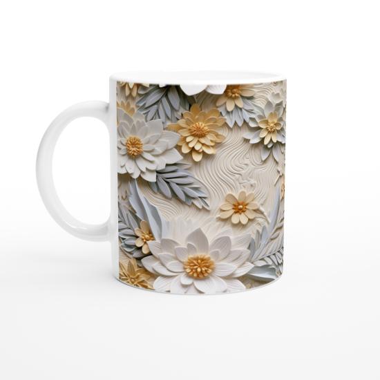 Pastel Zarafetinde Rölyef Çiçekli Kupa Bardak