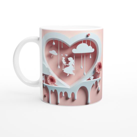 Bulutlu Kalp İçinde Anne ve Çocuk Salıncak Tasarımlı Kupa Bardak