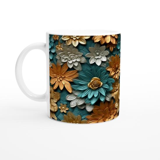 Zümrüt ve Altın Harmanı Çiçekli Kupa Bardak