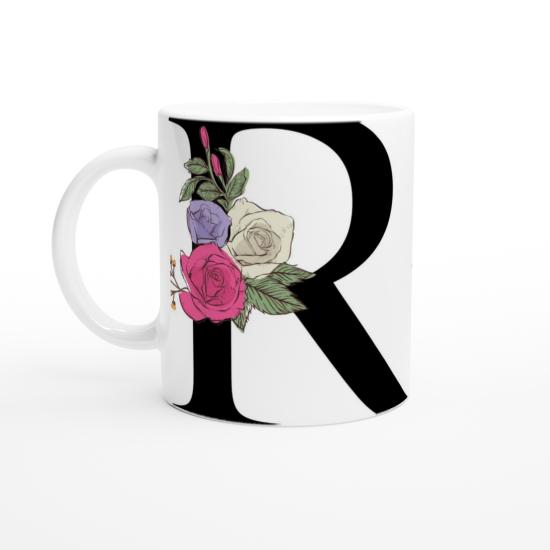 R Harfi Çiçek Süslemeli Harfli Kupa Bardak
