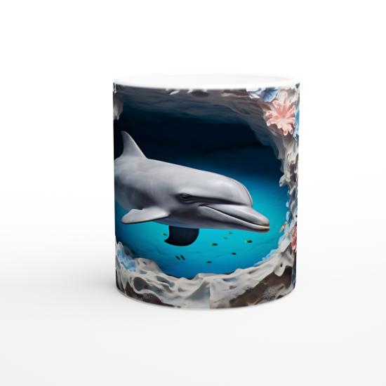 Mavi ve Pembe Mercanlarla Çevrili Yunus Temalı Su Altı Kupa Bardak