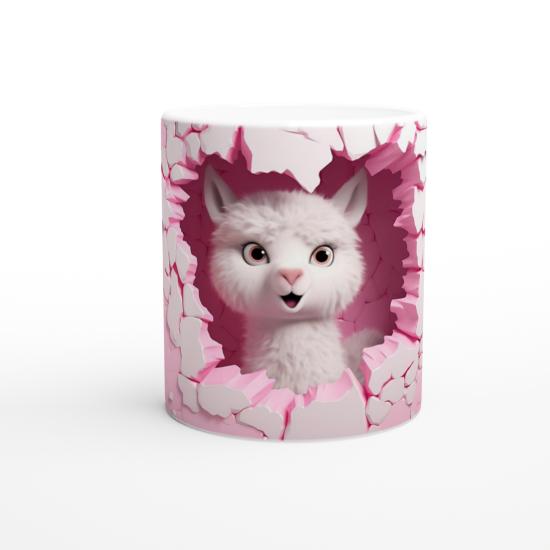 Pembe Duvarı Yırtan Sevimli Lama Temalı Baskılı Kupa Bardak