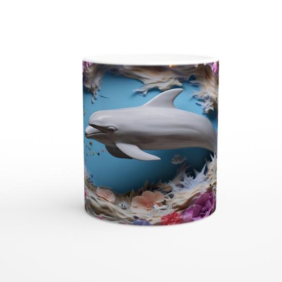 Rengarenk Mercanlar Arasında Neşeli Yunus Temalı Su Altı Kupa Bardak