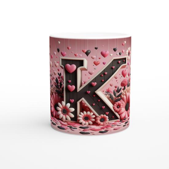 K Harfi Estetik Çizgili Harfli Kupa Bardak