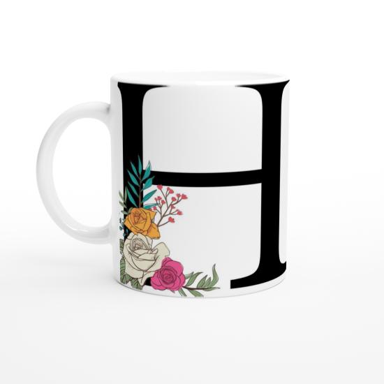 H Harfi Çiçek Motifli Kupa Bardak