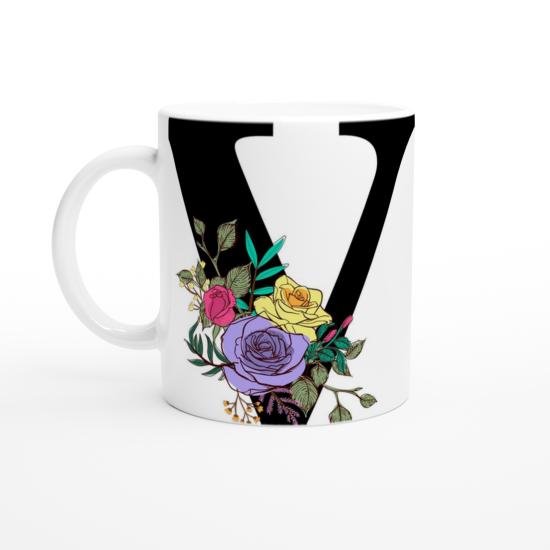 V Harfi Çiçekli Zarif Kupa Bardak