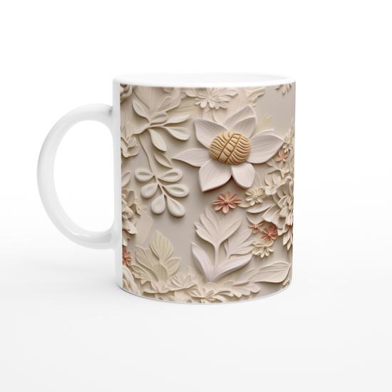 Pudra Detaylı Zarif Kabartmalı Çiçek Kupa Bardak