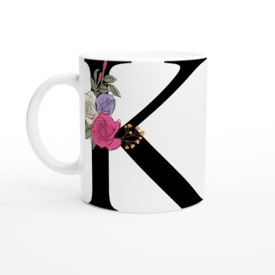 K Harfi Çiçek Motifli Kupa Bardak