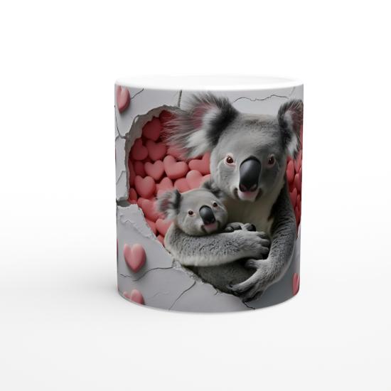 Kalp Dolu Sevgiyle Sarılmış Koala Temalı Baskılı Kupa Bardak