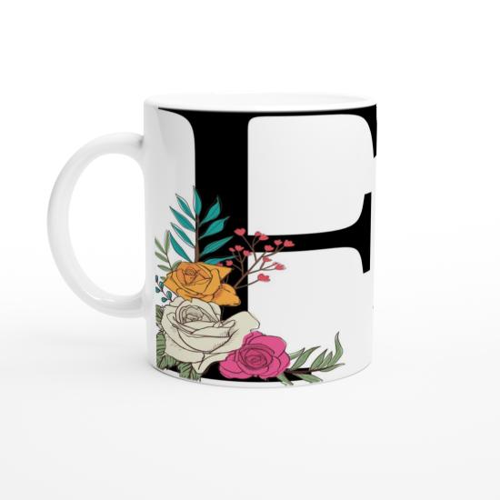 F Harfi Çiçek Motifli Kupa Bardak