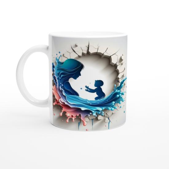 Dalga Desenli Çatlak Formlu Anne ve Bebek Silueti Kupa Bardak