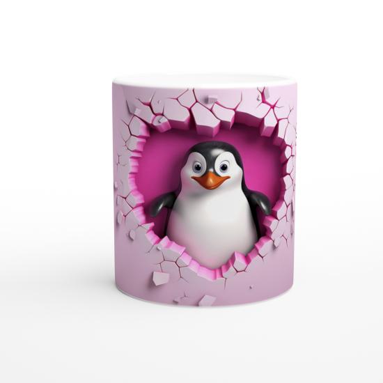 Çatlak Duvardan Bakan Penguen Temalı Baskılı Kupa Bardak