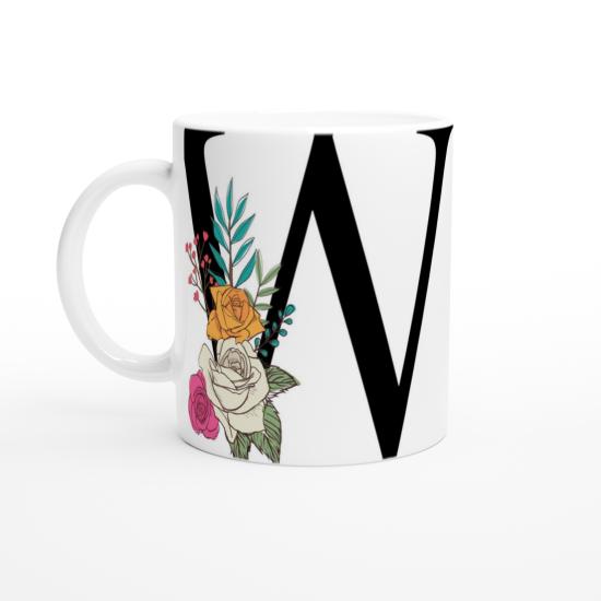 V Harfi Çiçek Motifli Harfli Kupa Bardak