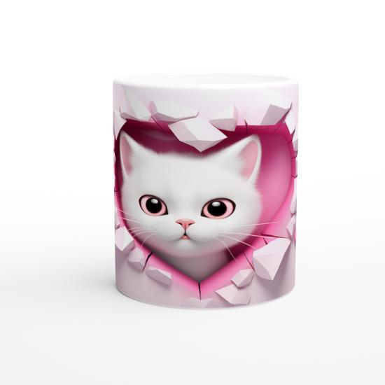 Kalpli Çatlaktan Bakan Pembe Gözlü Kedi Temalı Baskılı Kupa Bardak