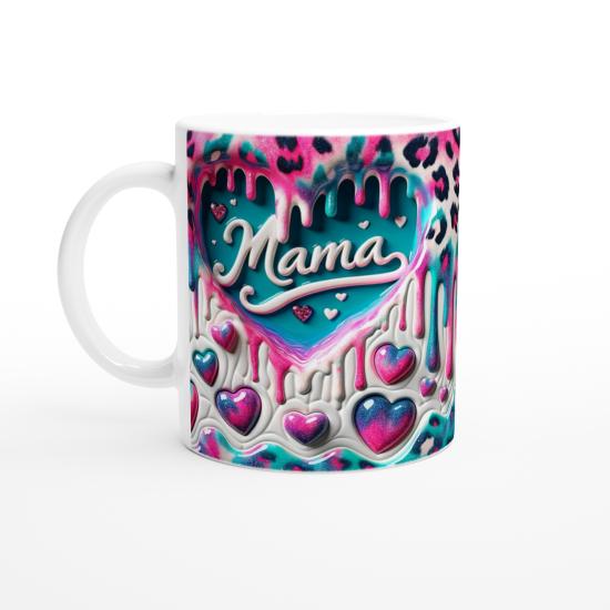 Mama Yazılı Leopar Desenli Kalpli Anneler Günü Kupa Bardak