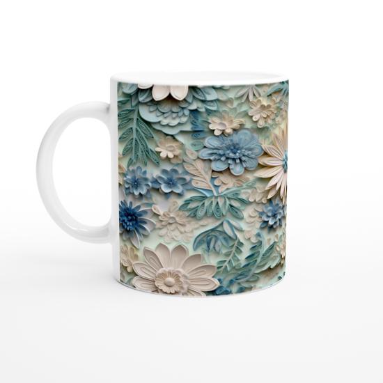 Su Yeşili ve Buz Mavisi Kağıt Kıvrımı Çiçek Desenli Kupa Bardak