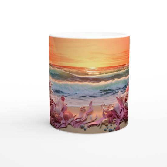 Mercan Dalgalarıyla Deniz Kabukları Kupa Bardak