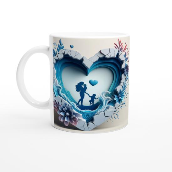 Kalp İçinde Dalgalarla Yürüyen Anne ve Çocuklar Kupa Bardak