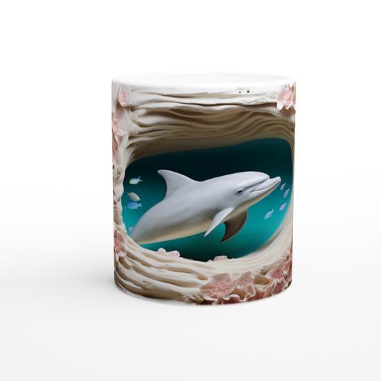 Mercan Çiçekleri Arasında Yüzen Sevimli Yunus Temalı Kupa Bardak