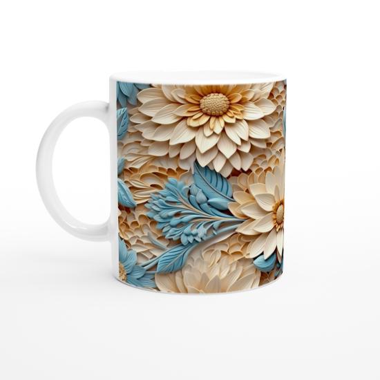 Turuncu ve Mavi Rölyef Çiçeklerle Bezenmiş Kupa Bardak