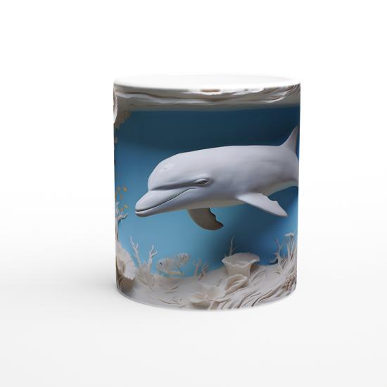 Mercan Ormanında Yüzen Yunus Temalı Su Altı Kupa Bardak