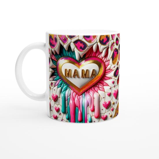 Altın Kalpli Renkli Leopar Desenli Anneler Günü Kupa Bardak