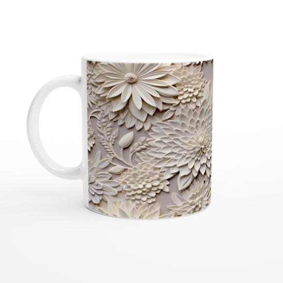 Zamansız Zarafet Beyaz Çiçekli Kupa