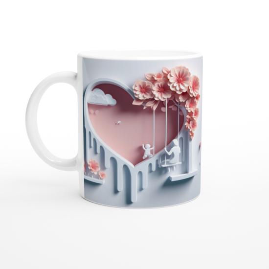 Pembe Kalp Fonlu Salıncakta Anne ve Çocuk Kupa Bardak