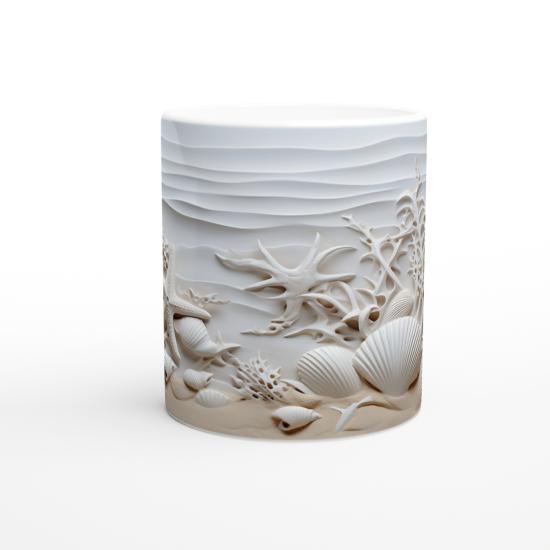 Mercan Dalgaları ve Beyaz Kabuklu Su Altı Temalı Kupa Bardak