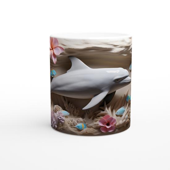 Pastel Tonlarda Çiçekler ve Yunus Desenli Su Altı Temalı Kupa Bardak