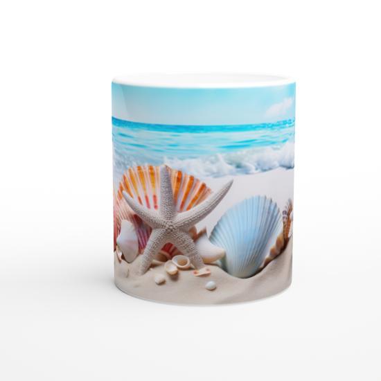 Pastel Renkli Kabuklar ve Yıldızlarla Su Altı Temalı Kupa Bardak