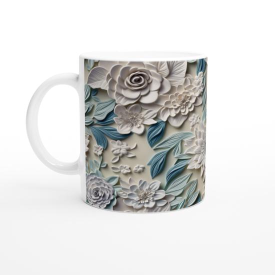 Pastel Mavi ve Krem Çiçekli Kupa Bardak