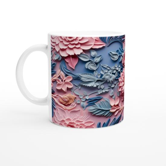 Pembe ve Mavi Geçişli Rölyef Çiçekli Kupa Bardak